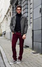 Load image into Gallery viewer, Style Example for our burgundy jeans 
